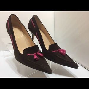 Cole Haan Brown Suede Pink Tassel Heels Women's 7B